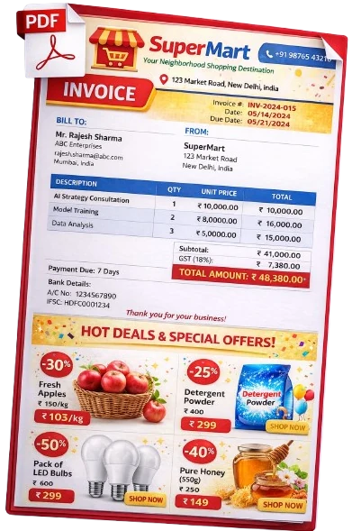 The same invoice after Ping branding, with logo and offers